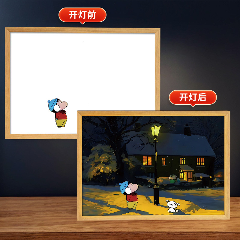 蜡笔小新动漫创意发光画卧室床头小夜灯装饰画框节日礼物摆件02图片