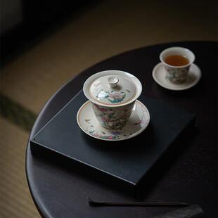 仿古胎三才盖碗虞美人拟古主泡茶碗功夫茶具草木灰盖碗