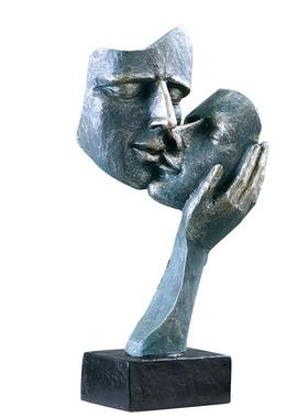 情侣亲吻人脸面具树脂工艺品家居软装手工装饰摆件