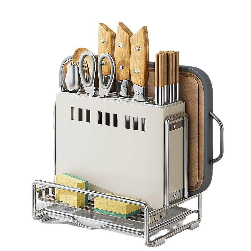 轻奢风刀架筷筒收纳架不锈钢厨房置物架多功能橱柜台面锅盖沥水架,厨房/烹饪用具,抹布架/厨房清洁收纳架,淘宝优惠券,粉丝福利购,淘宝优惠卷