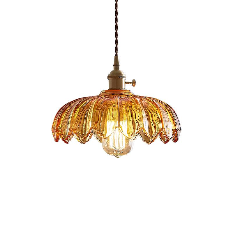 北欧日式小吊灯黄铜花344玻璃单头餐桌道民宿过玄厅关吧台餐凤尾