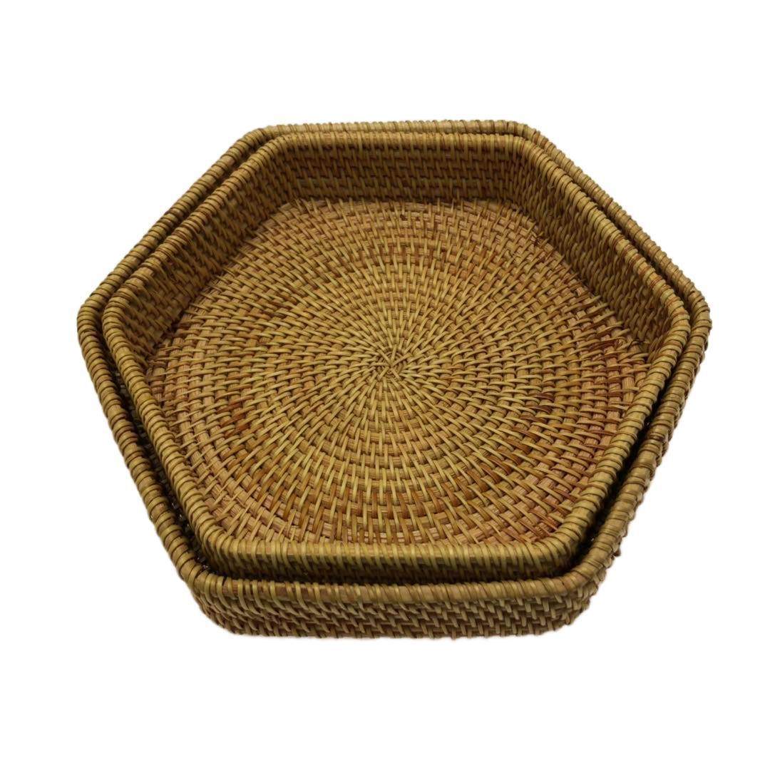 越南藤编编织水果篮六边形零食茶点果盘家用桌面收纳置物篮,收纳整理,脏衣篮,淘宝优惠券,粉丝福利购,淘宝优惠卷