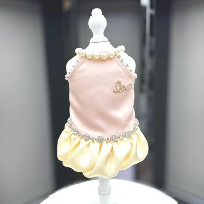 高级感设计宠物衣服春夏小狗衣服挂脖裙子马尔济斯带钻珍珠