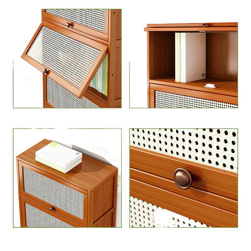 藤编柜藤编书柜简易落地复古柜子多层放书大容量收纳储物置物架