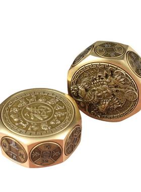 黄铜八面转赚钱十方来财解压手把件十面转转纯黄铜手把件貔貅摆件