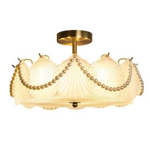 法式 奶油风吊灯轻奢羽毛珍珠ins网红创意大气后现代客厅卧室灯具