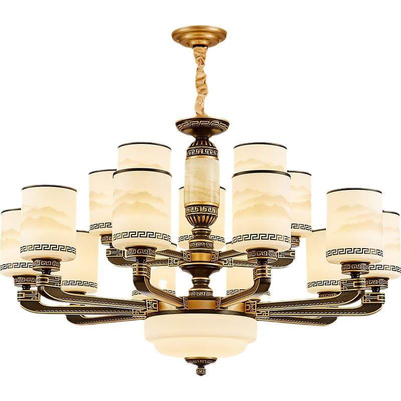 新中式玉石吊灯客厅灯复式楼别墅现代简约餐厅楼中楼酒店大堂灯具,家装灯饰光源,智能吊灯,淘宝优惠券,粉丝福利购,淘宝优惠卷