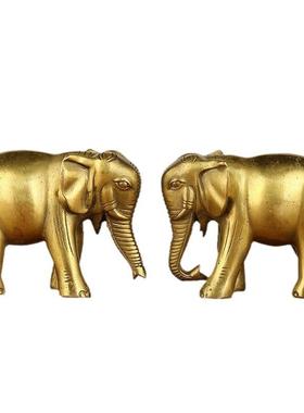 黄铜大象摆件一对吸水铜大象珠宝财富大象家居玄关装饰工艺品