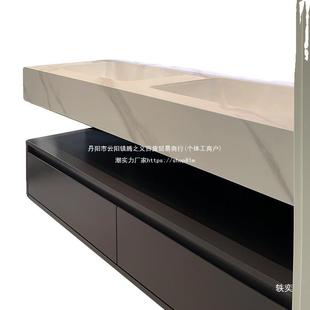 定.制岩板热弯无缝陶瓷一体双盆浴室柜组合洗手脸漱台卫生间风
