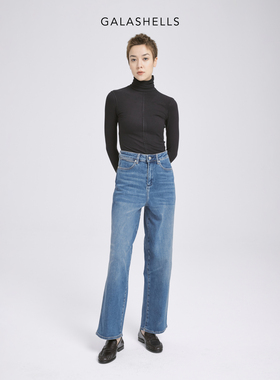 GALASHELLS轻复古经典水洗蓝中高腰直筒牛仔裤 #0340201-B2
