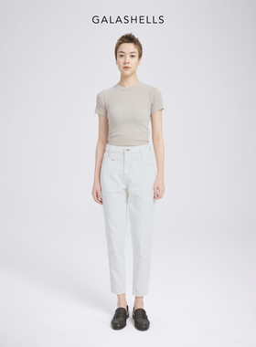 GALASHELLS轻盈纯白通勤中高腰九分牛仔裤 #0340301-WH