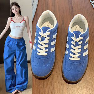 复古蓝色德训鞋女2025春秋新款休闲百搭多巴胺运动鞋平底板鞋子潮