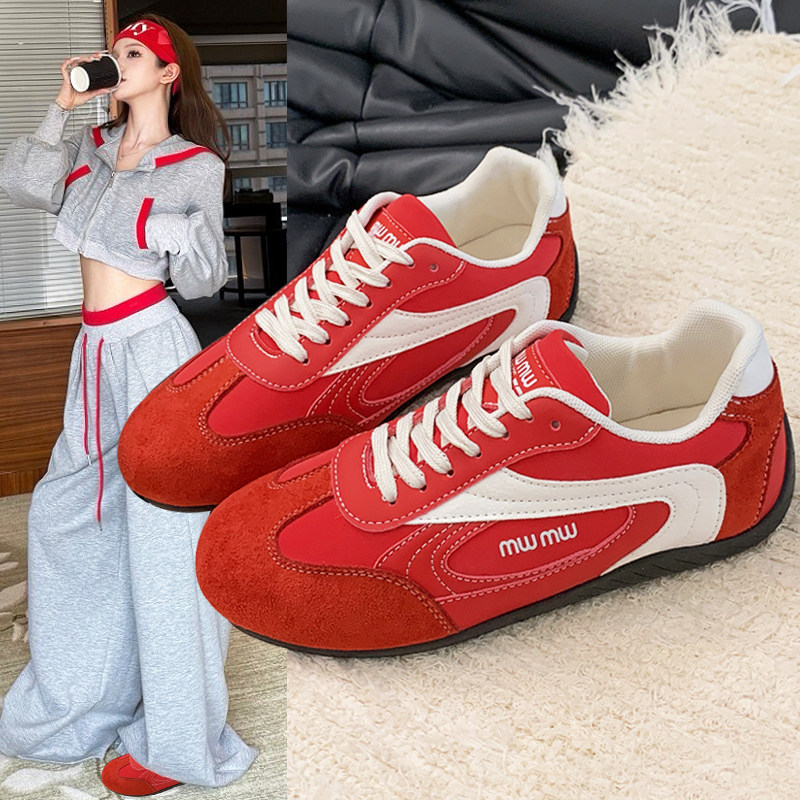 德训鞋女2025新款秋季复古百搭休闲运动鞋平底板鞋ins红色鞋子潮,女鞋,德训鞋,淘宝优惠券,粉丝福利购,淘宝优惠卷