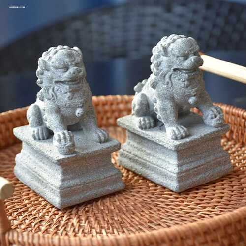 迷你石狮子小摆件桌面鱼缸看门家用门口一对mini造景入户装饰