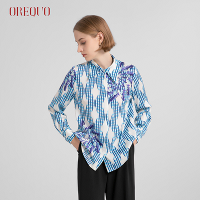 OREQUO HOLIDAY 原创设计桑蚕丝度假衬衫女2026早春复古印花上衣