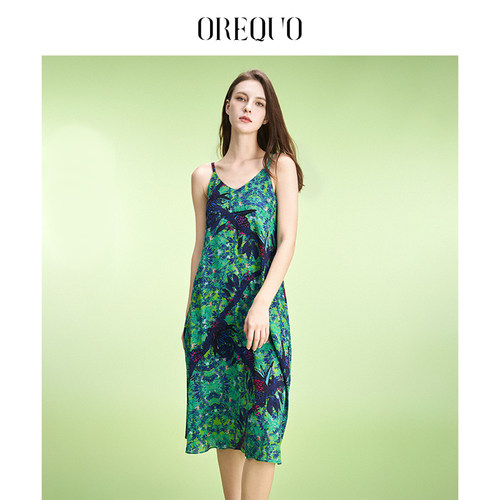【100%桑蚕丝】OREQUO HOLIDAY 休闲百搭女士吊带度假真丝连衣裙