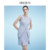 夏季 OREQUO HOLIDAY法式 高腰显瘦蓝色开叉半身裙职业气质包臀裙女