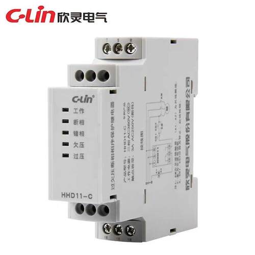 正品C-Lin欣灵HHD11-C过欠压断相相序保护继电器三相不平衡AC380V