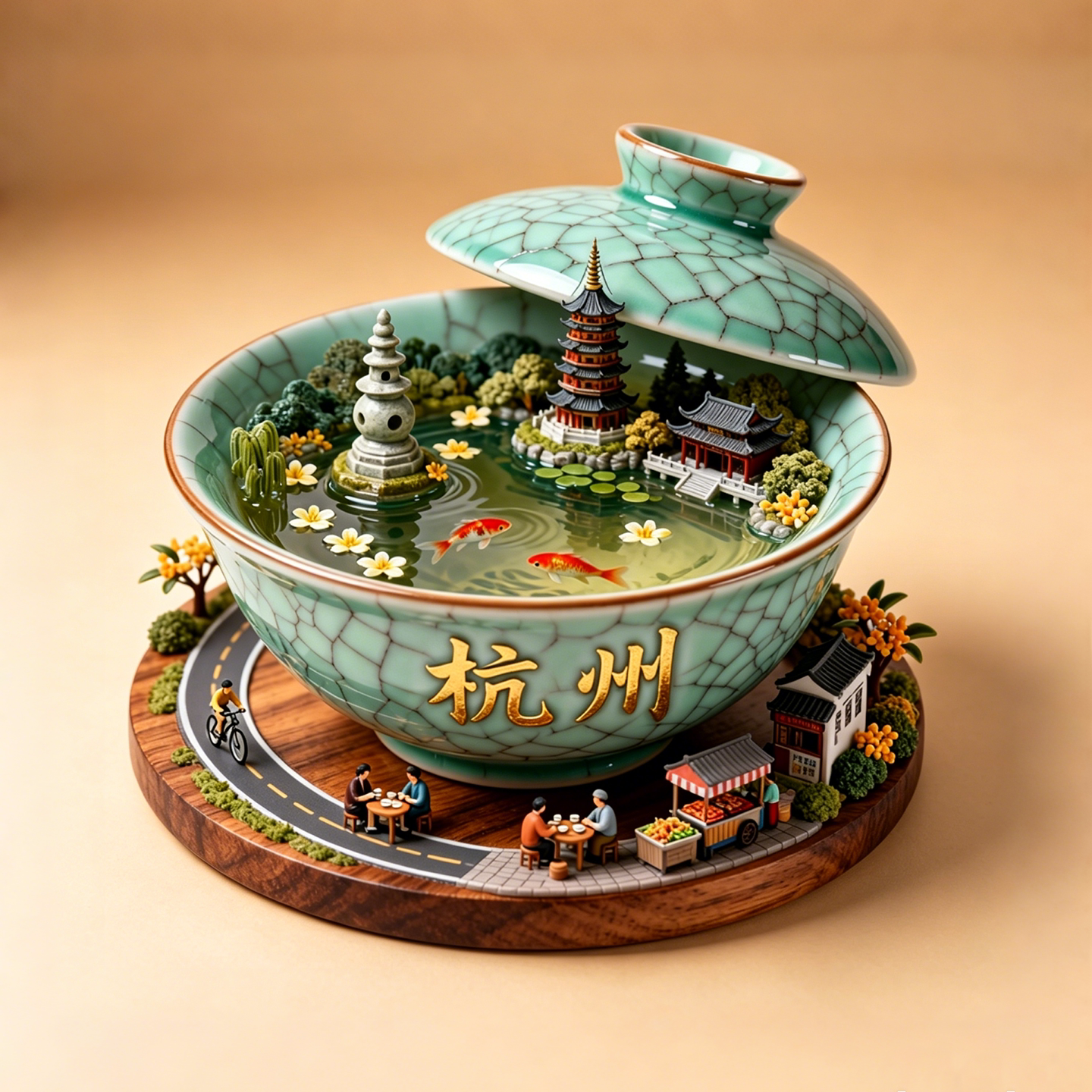 杭州冰箱贴城市旅游纪念品文创金属立体浮雕雷峰塔金鱼西湖茶杯款