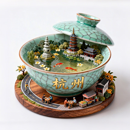 杭州冰箱贴城市旅游纪念品文创金属立体浮雕雷峰塔金鱼西湖茶杯款