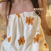 可爱浴巾裹巾可穿式 松紧浴裙女吸水速干冬季 不掉毛裹胸浴袍三件套