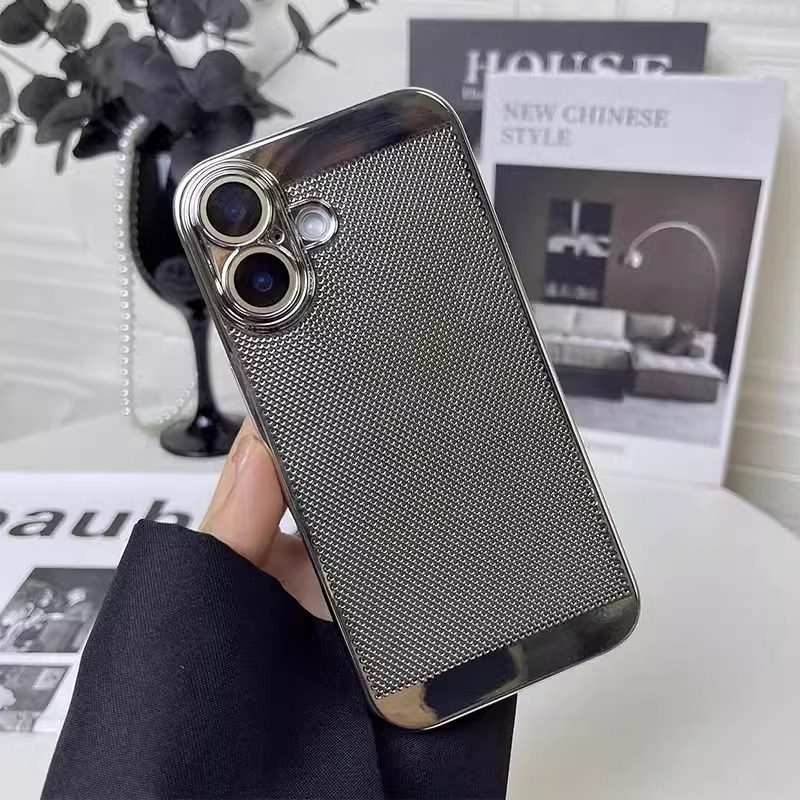 高级感透气散热网壳适用iphone17promax手机壳新款苹果17e电镀网孔硬壳ip16自带镜头膜15pro全包防摔14保护套