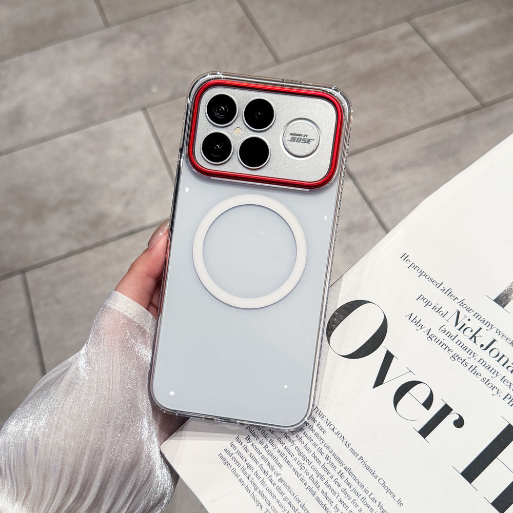 适用红米k90promax手机壳新款小米k90透明磁吸超薄硬壳k80pro红色镜头框k80至尊版全包防摔保护套mi17男女款