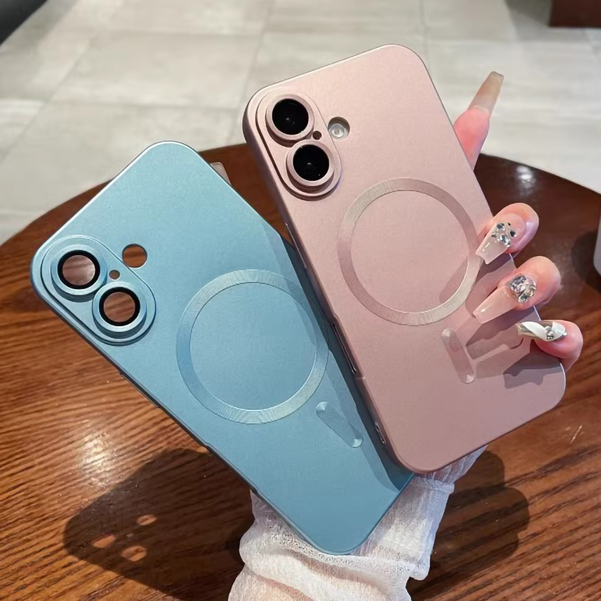 超薄磁吸全包适用苹果16pro手机壳金属漆硅胶软壳iPhone15promax自带镜头14plus防摔保护套13pm实色不透明12