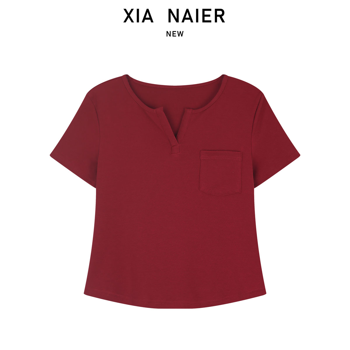 【72%羊毛28%天丝】设计感小V领显瘦短袖T恤Y003GZ310