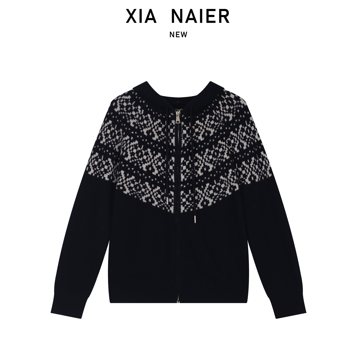 【70羊毛30山羊绒】羊毛开衫宽松连帽双拉链羊绒外套WM-2111