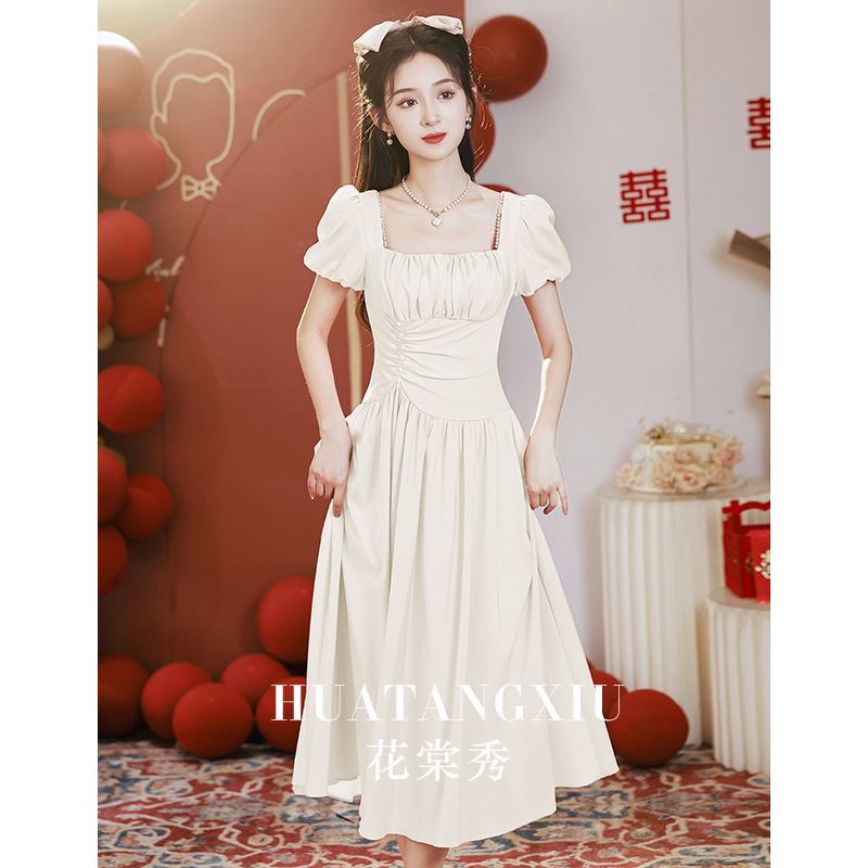 速发白色领证礼服订式连服裙平时可穿法婚小白裙结婚照登记衣衣高