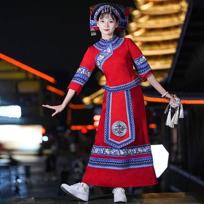 速发彝族服装彝演出服成人少数民族苗族侗族舞蹈服壮族表演长裙套