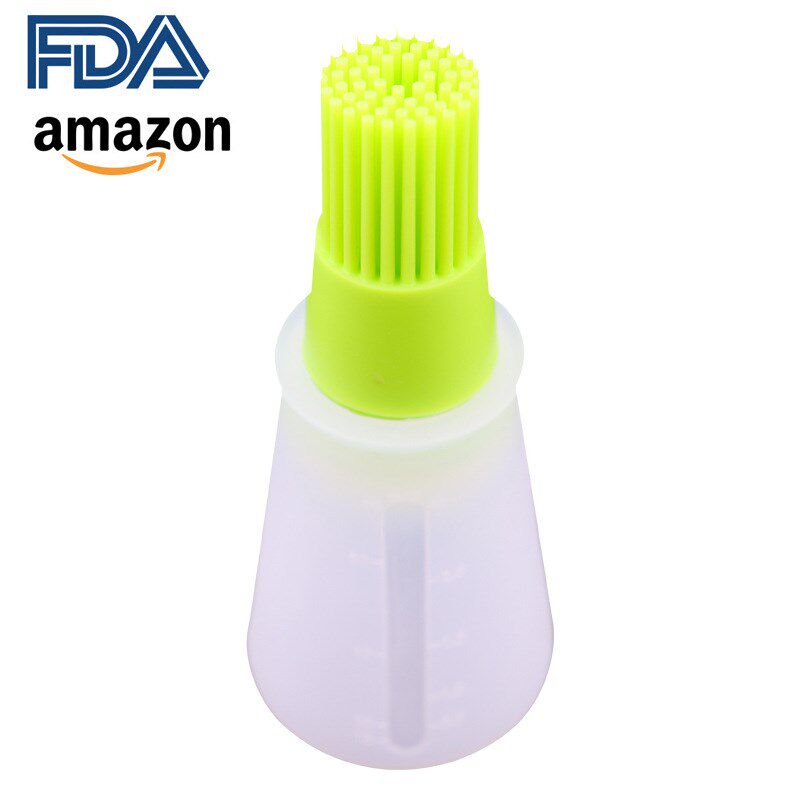 速发硅胶油瓶刷子盖带烧烤油刷油壶刷带刻度硅胶刷油瓶平底油瓶刷