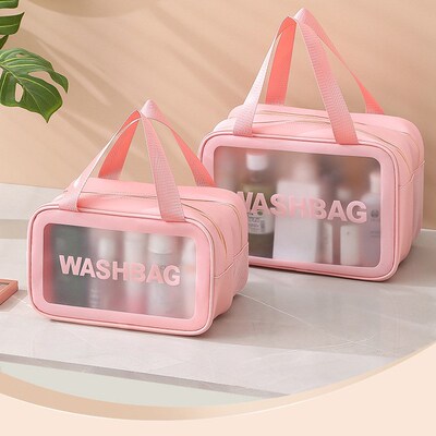 速发贝壳手提化妆品包大容旅行纳袋量收枕头Pu洗漱包士