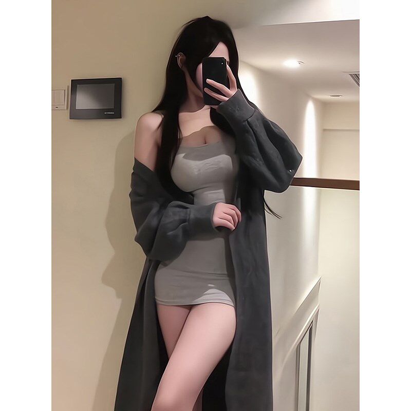 速发纯包风性感衣搭吊带连内裙小个子辣妹掐腰欲臀短裙
