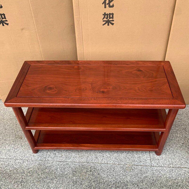 速发红木鞋柜新中式家用门口三层实木收纳花梨木换鞋凳一体鞋架子