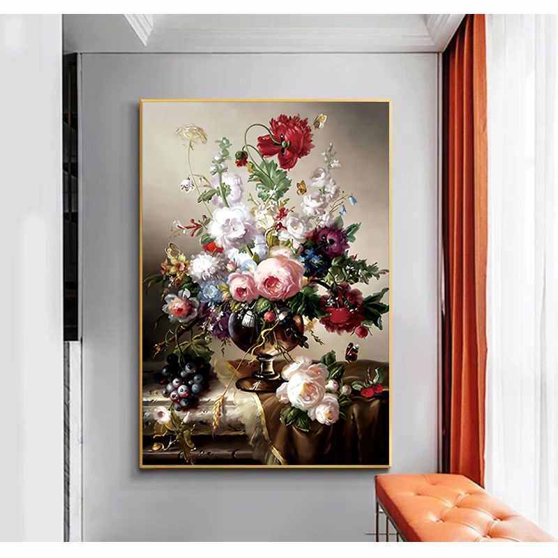 百花争艳十字绣新款线绣客厅满绣全绣花卉玫瑰花牡丹花开富贵花瓶