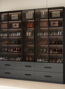 鞋柜家用门口入户玄关柜一体靠墙轻奢玻璃门大容量多层收纳储物柜