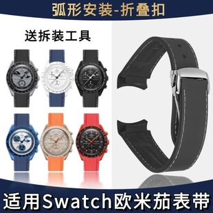 适用Moonswatch表带弧形swatch斯沃琪欧米茄联名史努比地相折叠扣