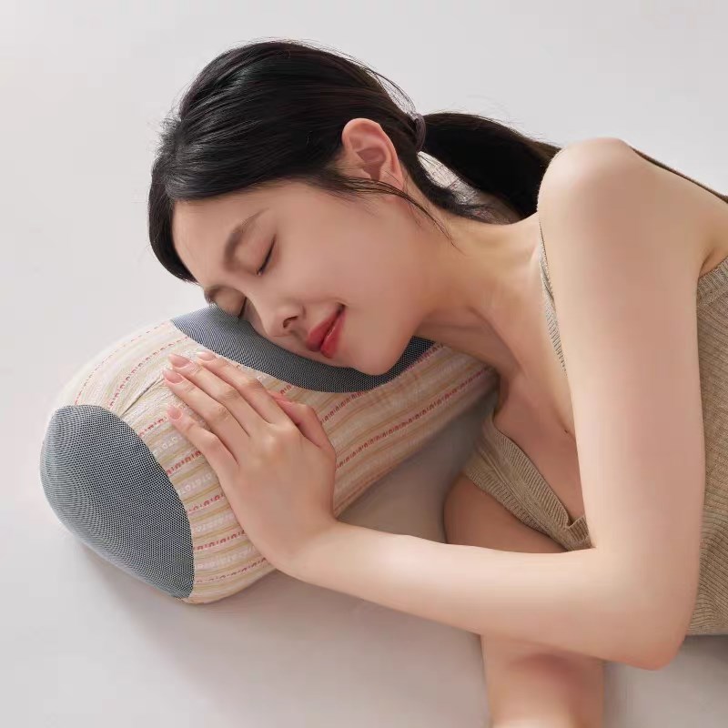 颈椎反弓枕头助睡眠牵p引拉伸全荞麦壳不塌陷家用护颈椎圆柱硬枕