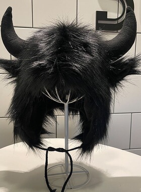 牛魔王牛角造型帽毛毛雷锋帽男女冬保暖护耳帽加绒加厚骑车棉帽子