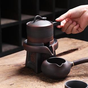 石磨O功陶夫泡茶器家用紫陶自动紫砂陶套瓷茶壶 紫懒人整套茶具装