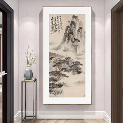 大千水画招财画张新中式玄壁关装YDJ饰画山竖版挂画走廊尽头过道