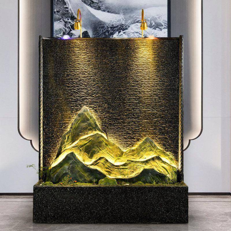 大流水型幕墙鱼池公假山水景公司玄关风水轮办室外客厅PRU水喷泉