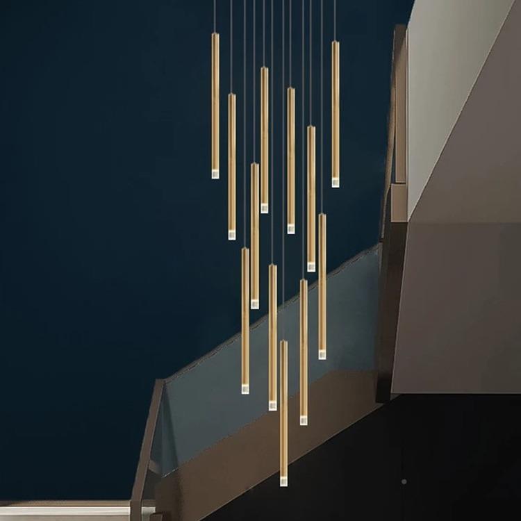 式楼中楼挑空吊灯led现代简约创意线装饰长复条吊984墅旋转别楼梯