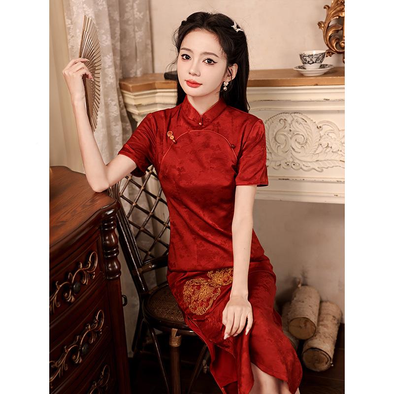 2新中式红旗袍女2586订礼服204新婚款敬酒服新娘回门连衣裙复古色