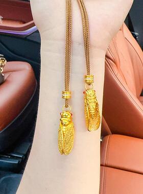 久不掉色越南沙金花丝金蝉吊坠项链一鸣惊人毛衣链挂坠送礼物男女