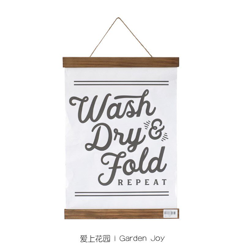 爱上花园 家居露台装饰挂件 白色英文纸质挂画Wash Dry&Fold