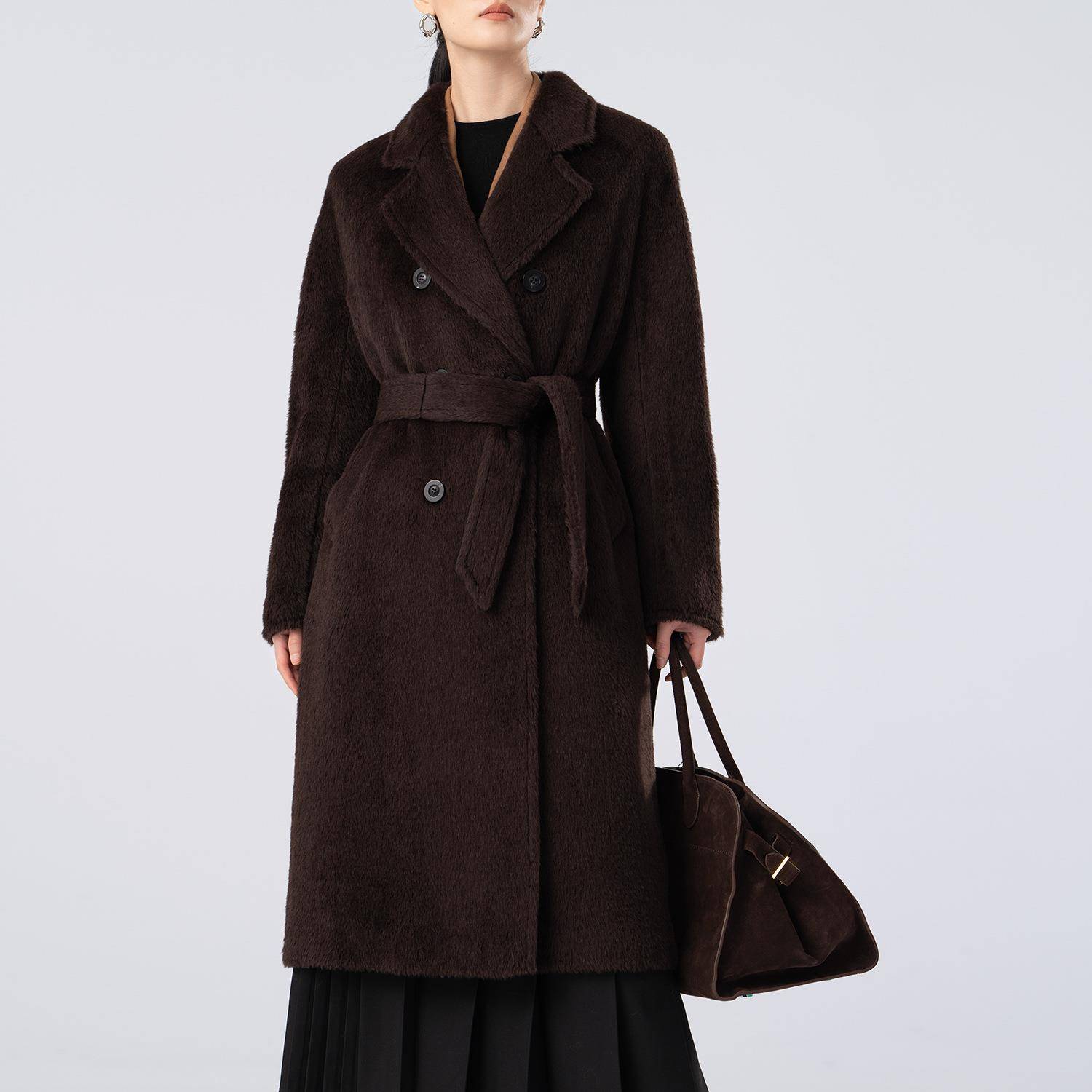 王炸！秘鲁产苏力战袍宽松型双排扣经碘小羊驼绒大衣外套女秋