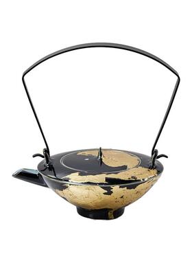 新中式酒店会所大堂休息区茶几托盘陶瓷溜金色方壶茶具道具装饰品